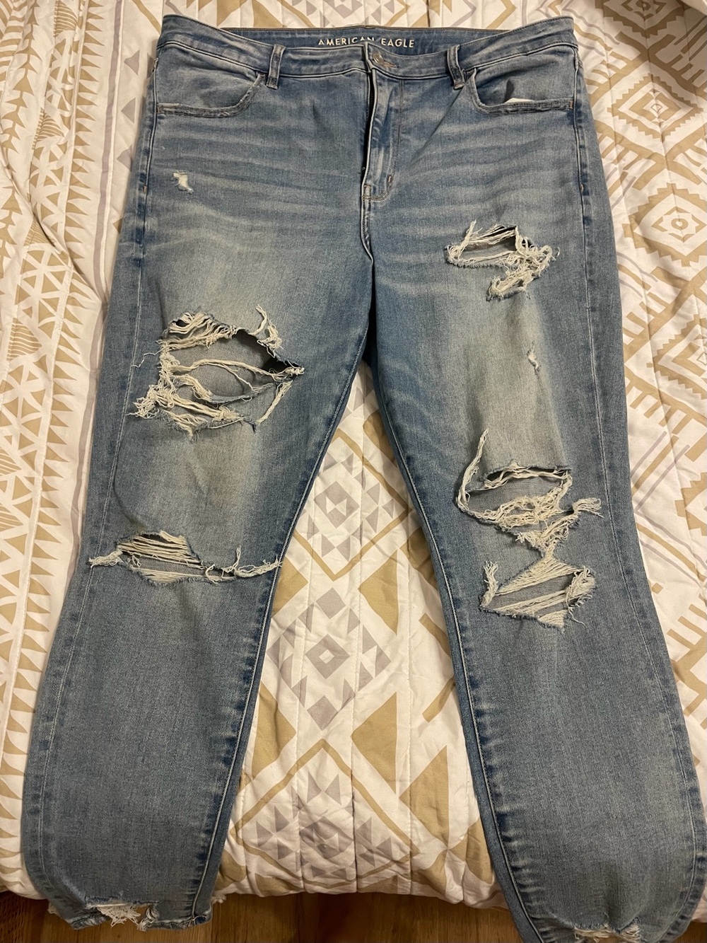 American Eagle Outfitters Distressed Light Blue Boyfriend Jeans